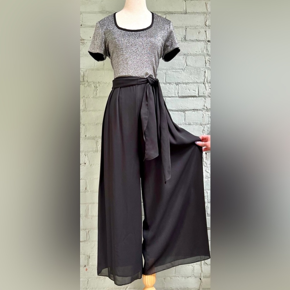 Vintage Wide Leg Jumpsuit in Black and Silver